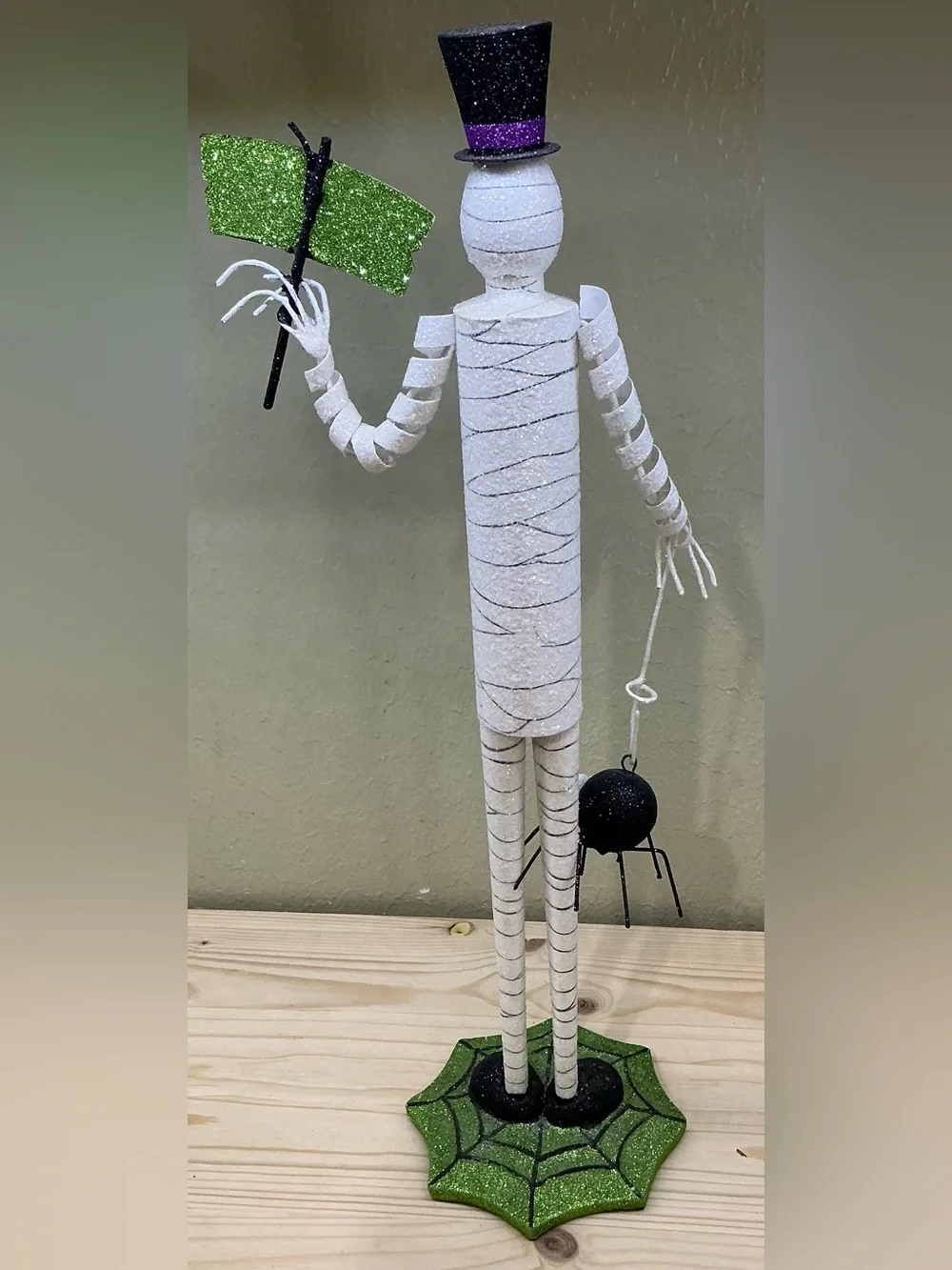 Pier 1 Imports Skinny Mummy Figurine 17” Halloween Decor Glitter Rare Vintage